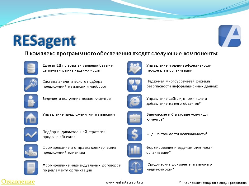RESagent В комплекс программного обеспечения входят следующие компоненты:  * - Компонент находится в